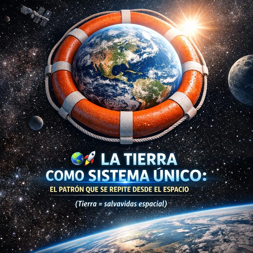 Figure 1 — LA TIERRA COMO SISTEMA ÚNICO: EL PATRÓN QUE SE REPITE DESDE EL ESPACIO
