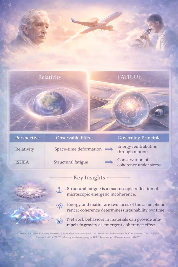 Structural fatigue as a bridge between Einsteinian relativity and ISHEA coherence